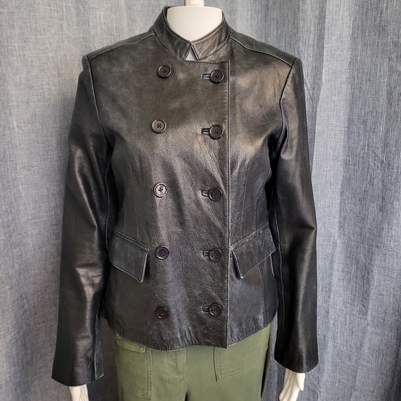 INC Intl Moto Jacket Leather Double Breasted Black Distressed VTG Women's S - Picture 2 of 16